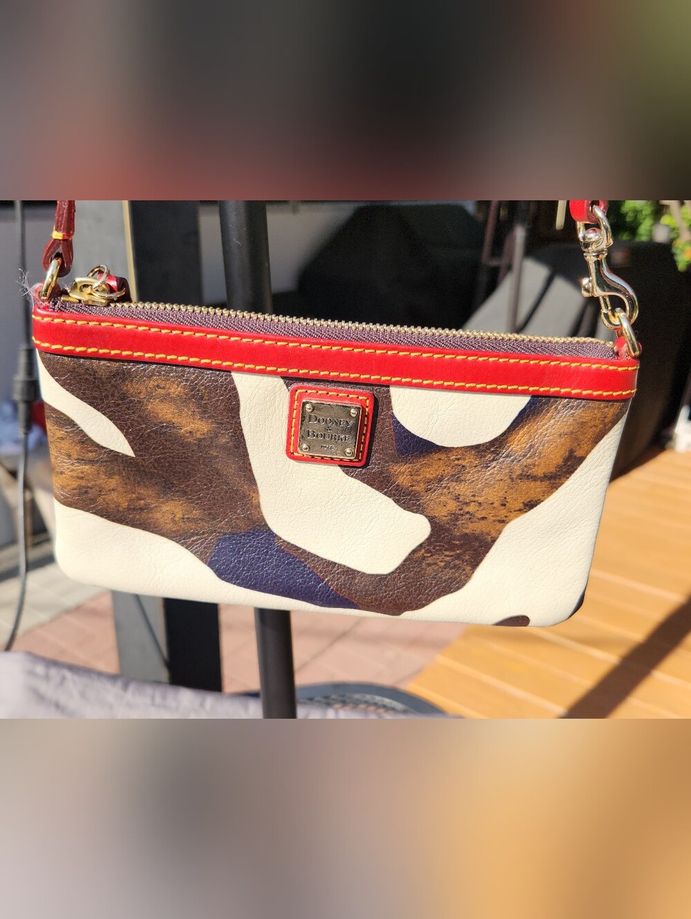 Dooney & Bourke Brown White Wristlet with Red Trim